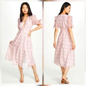 Glamorous Ditsy Pink Floral Chiffon Midi Tea  Dress L